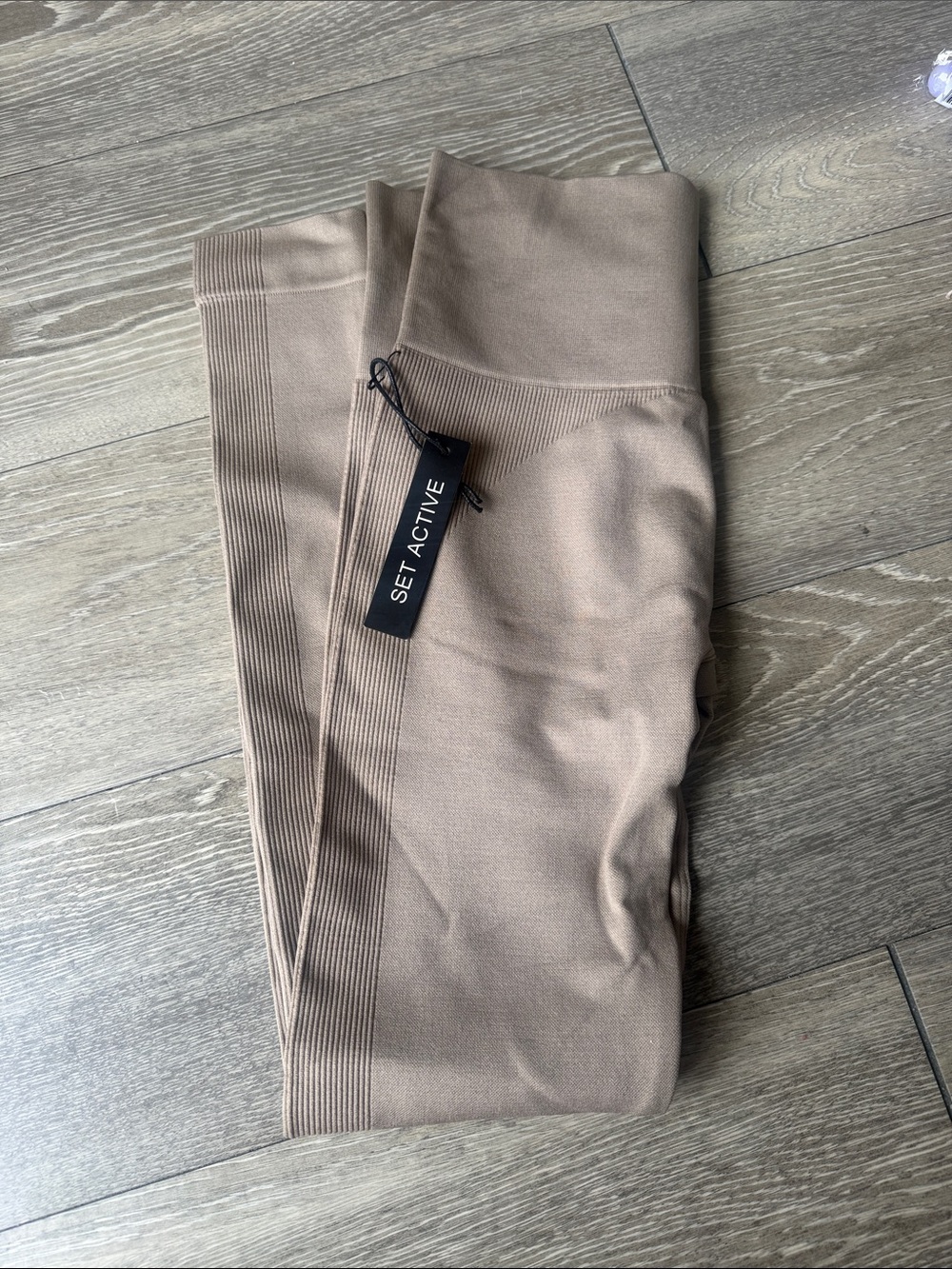 SET Active Ribbed High-Waist Seamless Shorts - Taupe